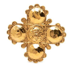 CHANEL logo clover motif vintage brooch, gold plated, women's